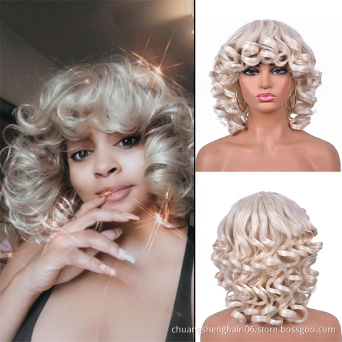 Wholesale curly wig with bangs for black women african omber glueless cosplay high temperature short wigs wave synthetic wig